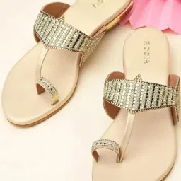 Rocia by Regal Women's Gold Thong Sandals-picture-33