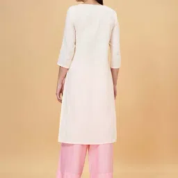 YU by Pantaloons Off-White Cotton Embroidered Straight Kurta image 2