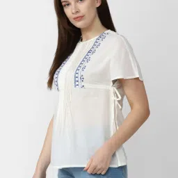 Van Heusen White Cotton Embroidered Top image 3