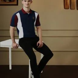 Peter England Navy Regular Fit Colour Block Polo T-Shirt image 2