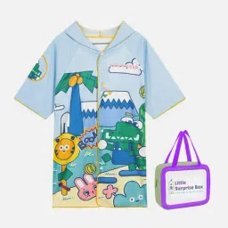 Little Surprise Box Kids Blue Printed Swim Poncho with Swim Bag-image-54