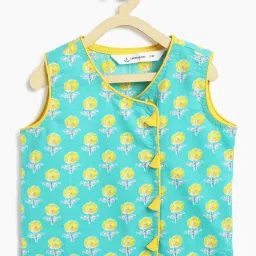 Campana Girls Turquoise and Yellow Cotton Flared Fit Lehenga Set image 2