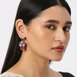 Oomph Marron Silver Oxidized Ethnic Drop Earrings image 3