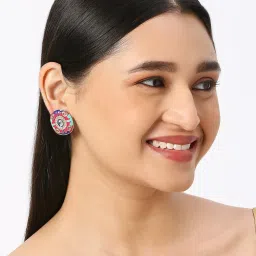 Oomph Rani Pink & Blue Meenakari Enamel   Design Stud Earrings image 3