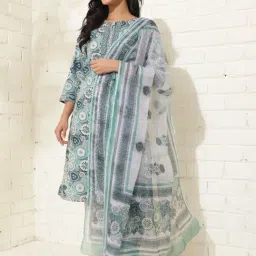 Fabindia Avni Blue Cotton Printed Kurta and Dupatta Set image 4