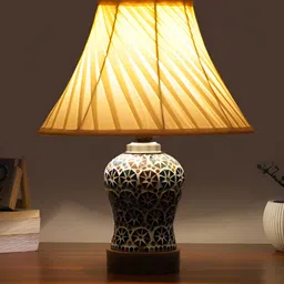 Aura Off White & Blue Printed Glass Frustum Shaped Table Lamp image 2