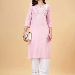 YU by Pantaloons Pink Cotton Embroidered Straight Kurta-image-73