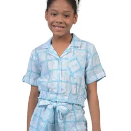 Crimsoune Club Girls Blue Cotton Slim Fit Self Design Top-image-37