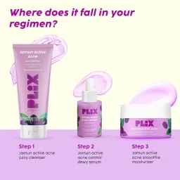 PLIX THE PLANT FIX Jamun Active Acne Juicy Cleanser, Dewy Serum & Smoothie Moisturizer Combo image 2
