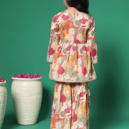 READIPRINT FASHIONS Kids Mustard & Pink Printed Kurti with Gharara image 2