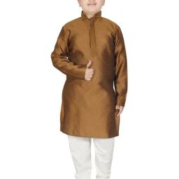 SG Yuvraj Kids Brown & White Embroidered Full Sleeves Kurta with Pyjamas-picture-32