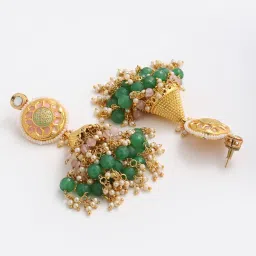 Dugran By Dugristyle Pink & Green Jhumki Earrings for Women image 3