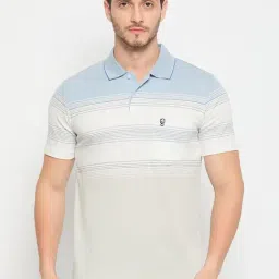 Duke Sky Blue & White Regular Fit Striped Polo T-Shirt-image-7