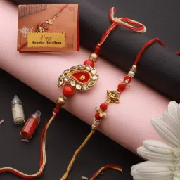 Saraf RS Jewellery Set Of 2 Ganesha & Carry Ethnic Handcrafted Thread Rakhi With Roli Chawal image 2