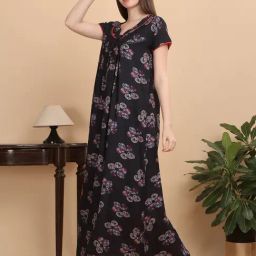 Sweet Dreams Black Cotton Printed Nighty-picture-38