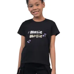 Crimsoune Club Girls Black Cotton Regular Fit Embellished T-Shirt-image-58