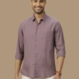 Linen Club Purple Linen Contemporary Fit Shirt-image-40