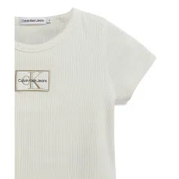 Calvin Klein Jeans Kids Ivory Logo Regular Fit T-Shirt image 3