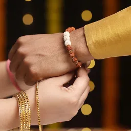 Aatmana Set of 4 Brown & Blue Rudraksh Beaded Spritual Rakhi with Roli & Chawal image 2