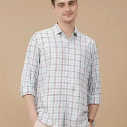 CAVALLO by Linen Club Blue Linen Blend Slim fit Checks casual shirts-picture-27