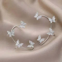 Zaphariq Silver-Plated Cubic Zirconia Studded Korean Contemporary Ear Cuff image 3