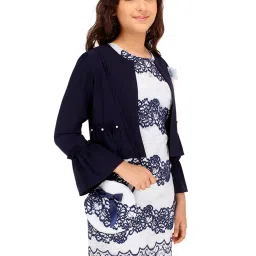 Cutecumber Kids Navy & White Self Design Full Sleeves Dress, Shrug with Sling Bag image 3