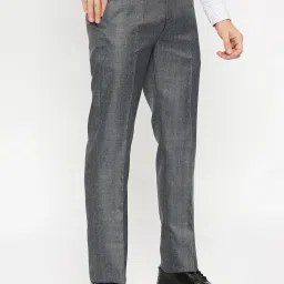 SOLEMIO Blue Melange Slim Fit Flat Front Trousers image 3