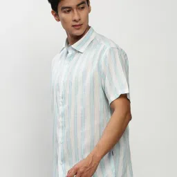 showoffff SHOWOFF White & Green Slim Fit Striped Shirt image 3