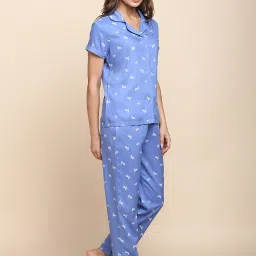 Van Heusen Allover Print And Short Sleeves Allover Print Lounge Shirt and Pyjama Set - White Horse image 3