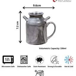 Clay Craft Grey Ceramic 8 cm Milk Mug (0.35 L) - Set of 2 image 3