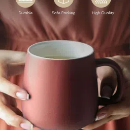 Nestasia premium quality ceramic matte finish red cup for serving warm drinks & tea (3.5" , 450 ml) image 3