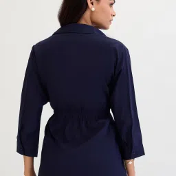 FEMMELLA Navy Blue Relaxed Fit Solid Casual Shirt image 2