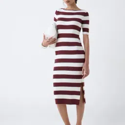 Wardrobe by Westside Brown Striped Ribbed Bodycon Dress-picture-15