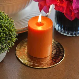 Pure Home and Living Orange Vanilla Fluer Small Pillar Candles - Set of 2 image 2