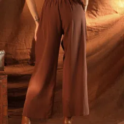 Kazo Brown Rayon Solid Mid Rise Trousers image 2