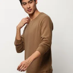 showoffff SHOWOFF Camel Brown Slim Fit Self Pattern Sweatshirt image 3