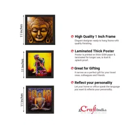 eCraftIndia Set of 3 Meditating Buddha Matt Textured UV Art Painting image 3