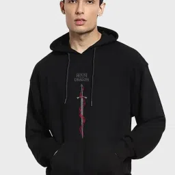 Bewakoof Black Relaxed Fit Graphic Oversized Hoodie image 2