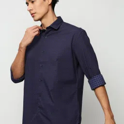 showoffff SHOWOFF Navy Blue Slim Fit Printed Shirt image 3