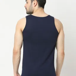 UnderJeans by Spykar Navy Regular Fit Printed Cotton Vest image 2