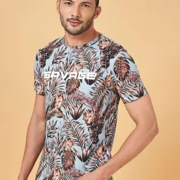 People by Pantaloons Blue Cotton Slim Fit Printed T-Shirt image 3