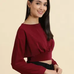 showoffff SHOWOFF Maroon Regular Fit Crop Top image 3