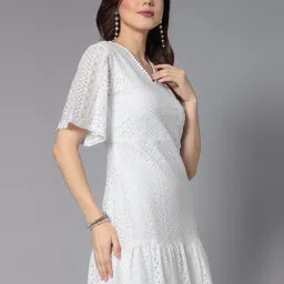 Style Quotient White Cotton Self Design A Line Dress image 3