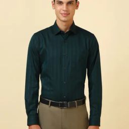 Allen Solly Green Cotton Slim Fit Striped Shirt-picture-26