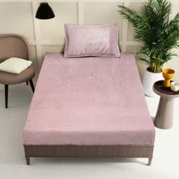 Klotthe Light Pink 300 TC Wool Single Elastic Bedsheet with Pillow Cover image 2