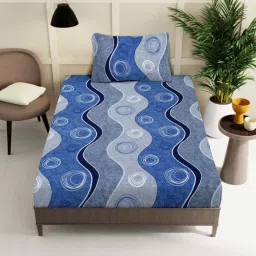 Klotthe Blue 300 TC Polycotton Single Book Fold Bedsheet with Pillow Cover image 2