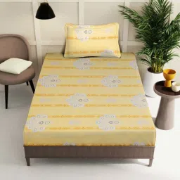 Klotthe Yellow 400 TC Cotton Single Elastic Book Fold Bedsheet with Pillow Cover image 2