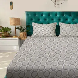 Klotthe Beige 400 TC Cotton Double Book Fold Bedsheet with 2 Pillow Covers image 2