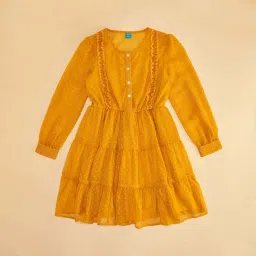 YU by Pantaloons Kids Yellow Cotton Printed Full Sleeves Dress image 3