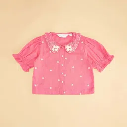 Akkriti by Pantaloons Kids Coral Cotton Embroidered Top image 3